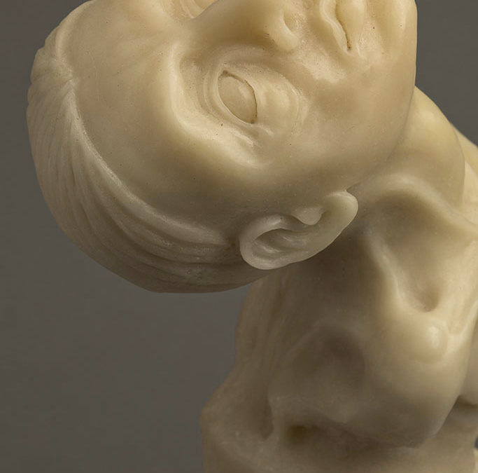 Bust, detail, 5” x 6” x 15”, carved Kiln cast glass, 2014