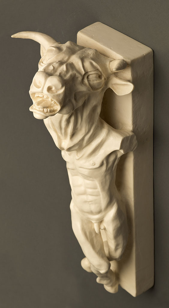 Minotaur, 6.5″ x 7″ x 18″, carved kiln cast glass, 2014