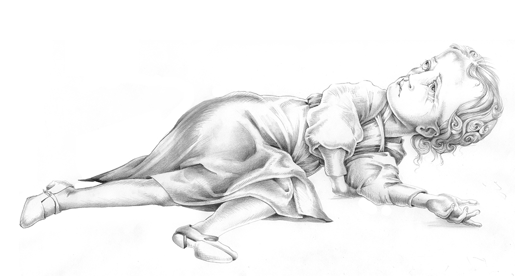 Fallen Girl,  graphite, 18″ × 12″, 2007