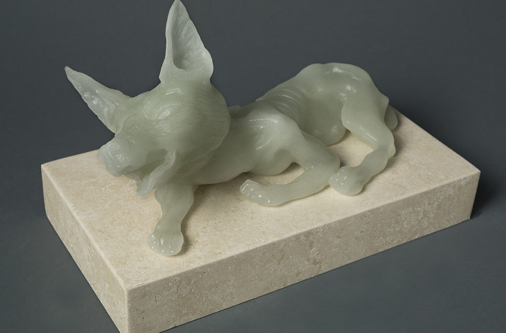 Female Dog, 13″ x 7″ x 10″, carved kiln cast glass, 2014