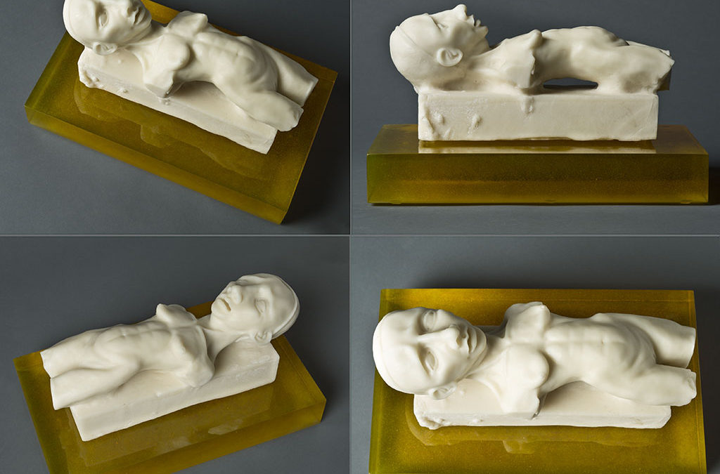 Soap Mummy, (four views) 8.5″ x 14″ x 8″, carved kiln cast glass, 2014